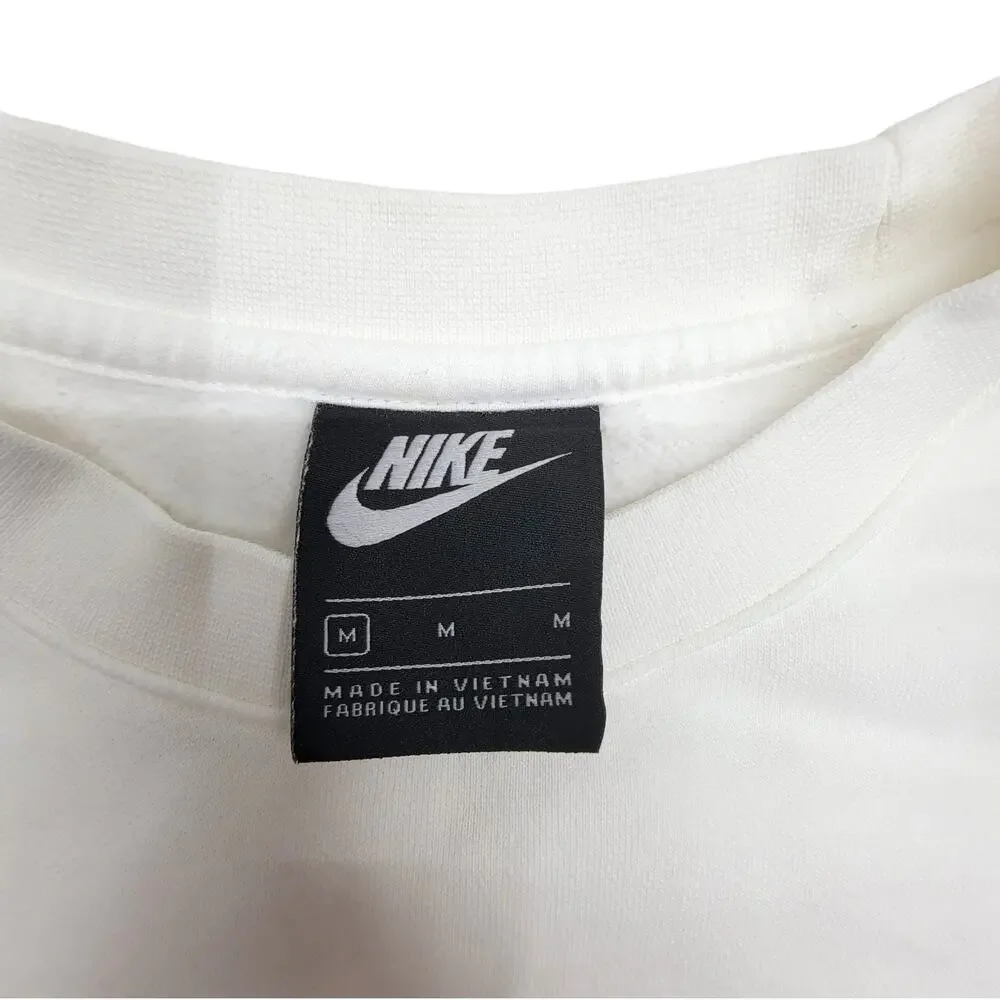 Nike Mens Size Medium White Sweatshirt Crewneck Brown Logo Fleece Pullover